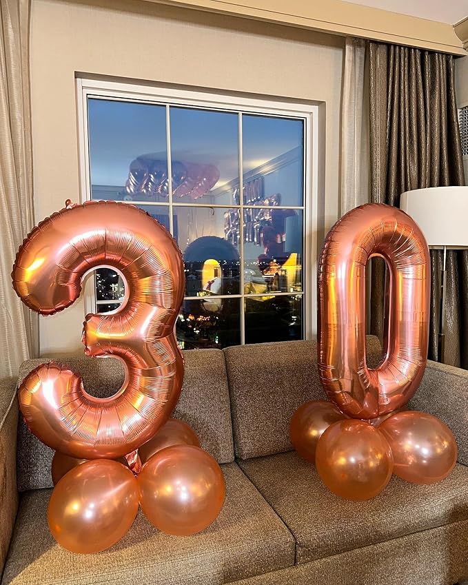 Rose Gold Number 30 Balloon 40 inch, 30 Number Balloons, 30th Birthday Decorations, 30 Year Old Women Men Rose Gold Party Supplies