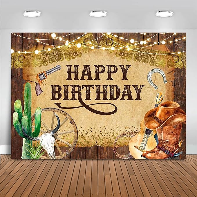 Mocsicka Western Backdrop Western Party Decorations Wild West Rodeo Cowboy Background Brown for Boys Birthday Party Supplies Banner for Photography (7x5ft (82x60 inch))
