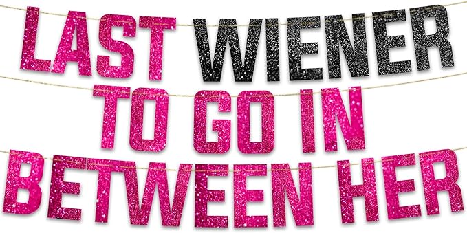 Pre-Strung Funny Bachelorette Pink & Black Glitter Banner - Funny Bachelorette Party Decorations for Her - Party Supplies, Favors and Gifts
