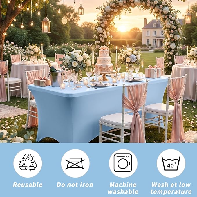 Fixwal 3 Pack Light Blue Table Cloths Rectangle 6FT, Tablecloths Rectangular Stretch Spandex Fitted Table Covers 6ft for Parties, Trade Shows, Banquet, Weddings, Buffet, Graduation