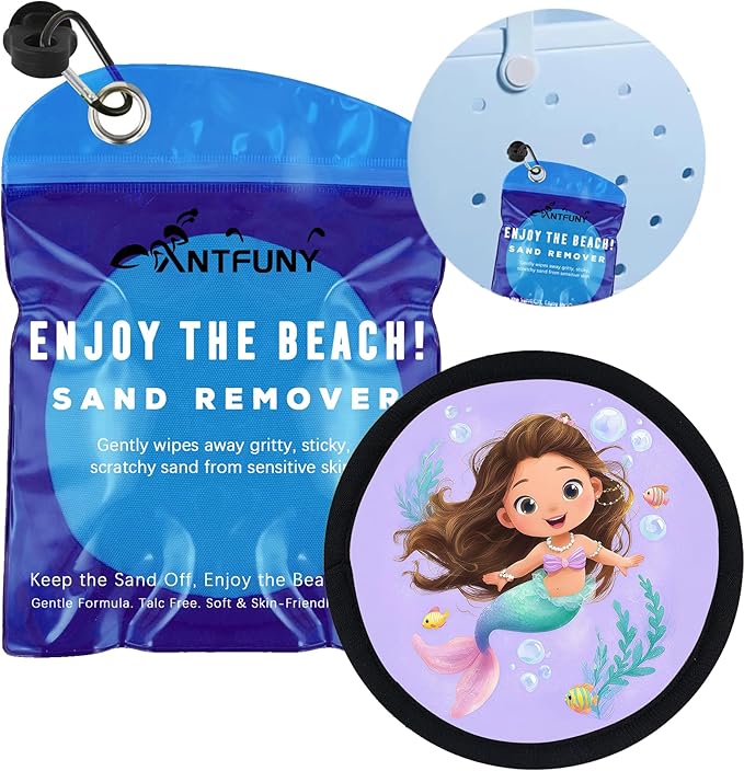 Antfuny Sand Remover Eraser Mermaid Removal Bag Mitt Brush Wipe Off Beach Vacation Essentials Travel Necessities Supplies Lake Day Activities Hawaii Trip Must Have Family Toy Game Towel Sifter Cloud