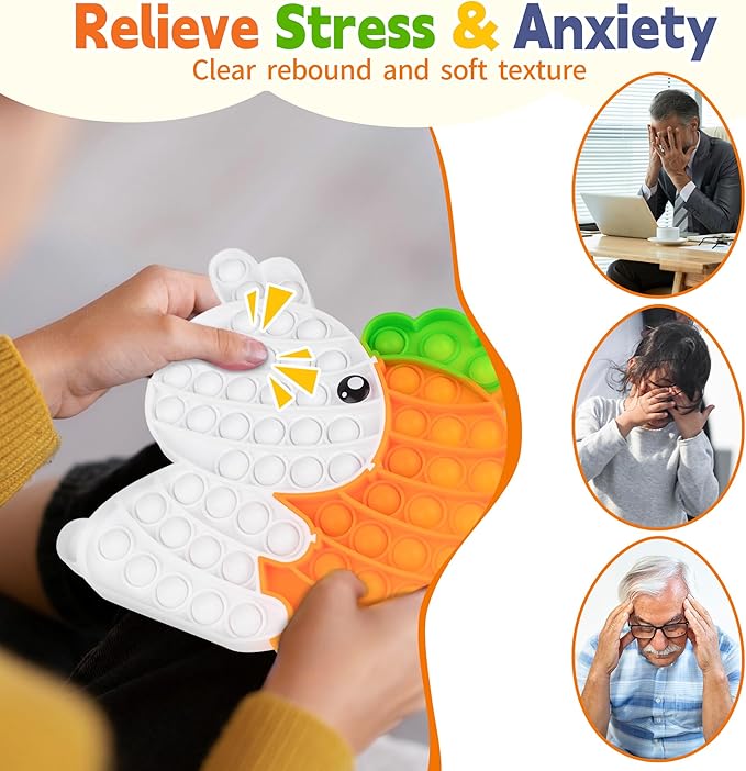 Easter Fidget Toys, Bunny Carrot Easter Basket Stuffers for Kids Toddler,Puzzle Bubble Sensory Popper Stress Relief Gifts Classroom Prizes for Girls Boys Teens,Party Favors Supplies Goodie Bag Filler