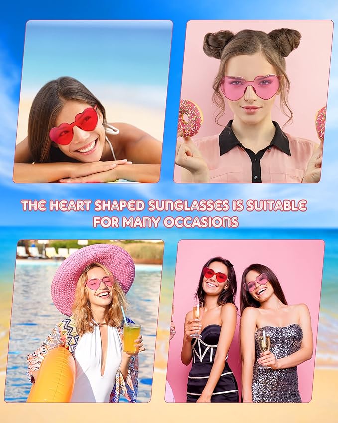 Frienda 20 Pairs Heart Shaped Sunglasses Rimless Candy Color Glasses for Women Men Party Favor