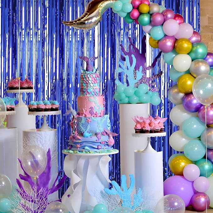 Valentines Day Keyali 2 Pack 3.3 * 8.3 ft Foil Curtain Metallic Tinsel Fringe Curtains Photo Booth Props Backdrop for Birthday Wedding Engagement Baby Shower Christmas Holiday Celebration Partyl,Blue