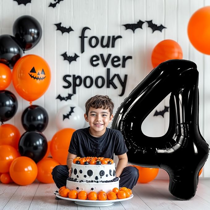 KatchOn, Black Number 4 Balloons - Giant, 40 Inch | Black 4 Balloon Number, 4th Birthday Decorations Boy | 4 Year Old Balloon, 4th Birthday Decorations for Boys | Spooky Birthday Party decorations