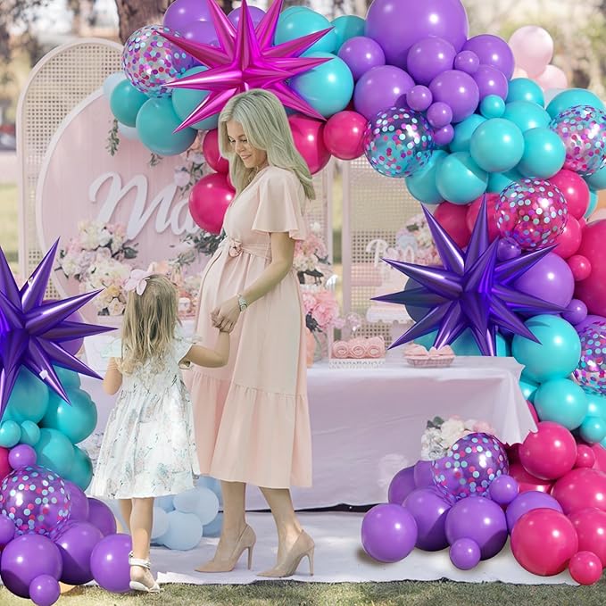 Pink and Teal Blue Balloon Arch Kit, Balloon Garland Kit with Purple Teal Blue Hot Pink Turquoise Party Balloons Confetti Balloons for Girls Women Birthday Baby Shower Wedding Party Decorations