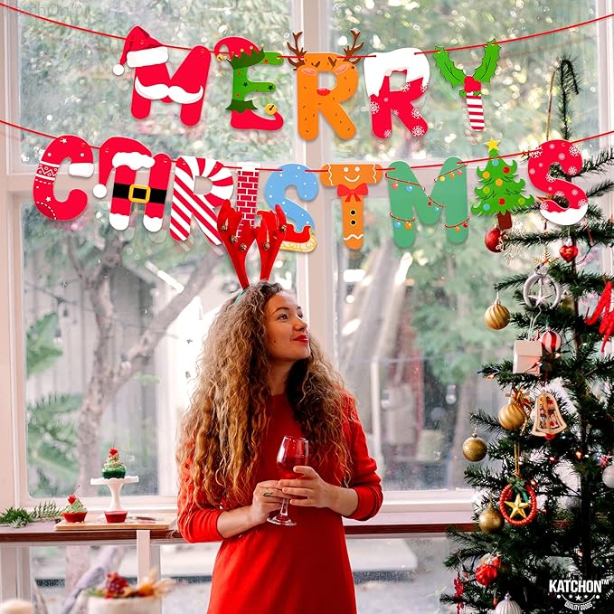 KatchOn, Merry Christmas Banner for Mantle - Large, 10 Feet, No DIY | Christmas Wall Decorations | Christmas Decorations, Christmas Mantle Banner | Merry Christmas Garland, Christmas Party Decorations