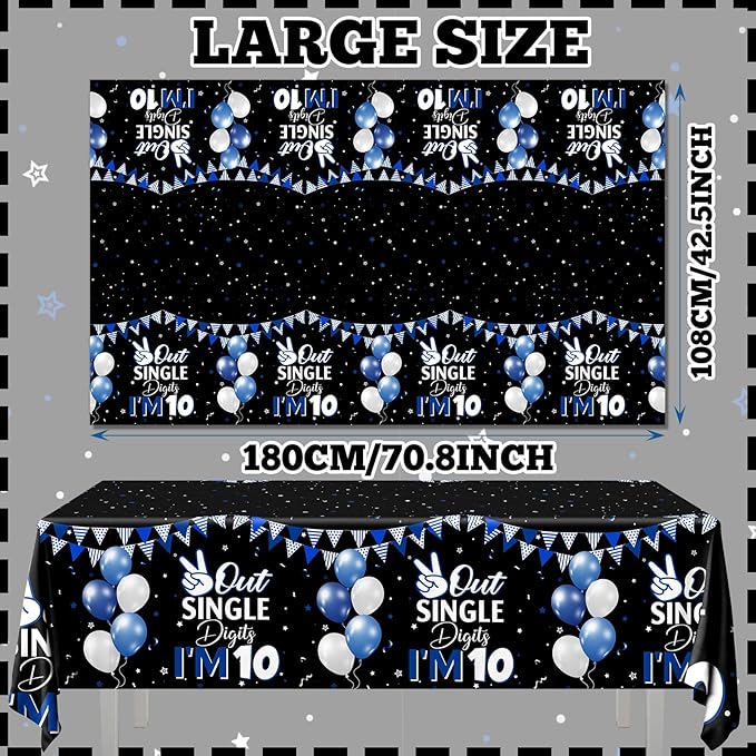 10th Birthday Decorations for Boys,3pcs Double Digits Birthday Boy Tablecloths 10 Year Old Birth-Day Decorations Plastic Table Cover for Boys Birth-Day Party