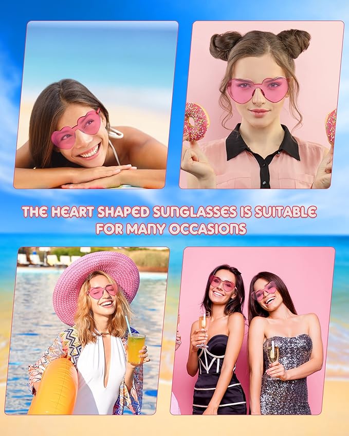 Frienda 20 Pairs Heart Shaped Sunglasses Rimless Candy Color Glasses for Women Men Party Favor