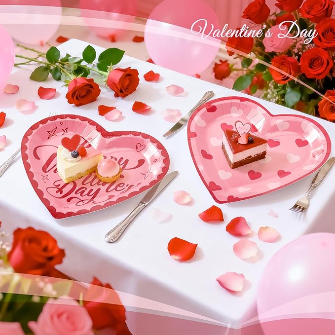48PCS Love Party Plates,Big Heart Shaped Disposable Paper Plates,Heart Party Supplies for Bridal Wedding Engagement,Love Plates for Valentines Galentines Anniversary Birthday