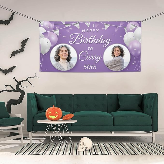 Custom Happy Birthday Banner Personalized Banners and Signs with Photo Name for Women Men Kids Party Decorations Supplies Indoor Outdoor Birthday Gifts Style 05
