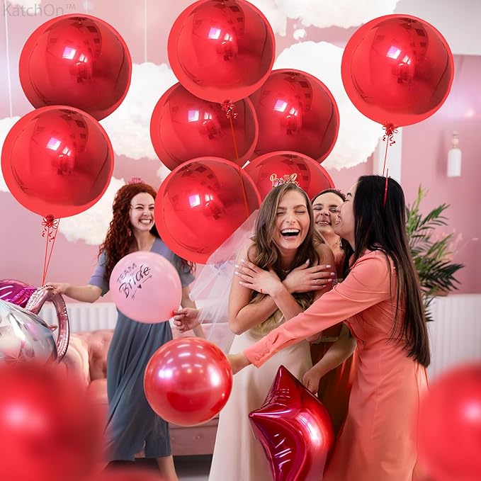 KatchOn, Huge Metallic Red Balloons - 22 Inch, Pack of 12 | Round 4D Mylar Balloon for Casino Theme Party, Red Party Decoration | Patriotic Party Decorations, Birthday, Anniversary, Graduation Decor