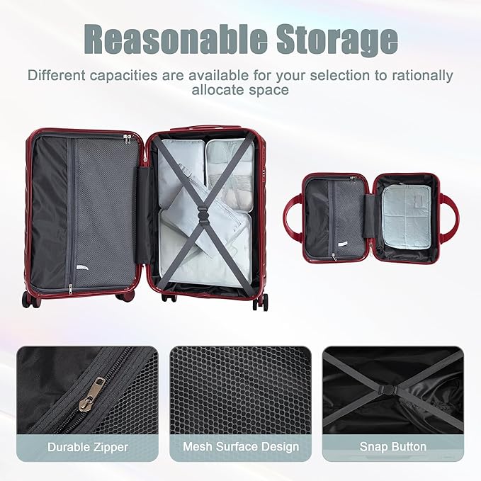 20+14 Inch Hardside Luggages, Lightweight Durable ABS Suitcase with Spinner Wheels