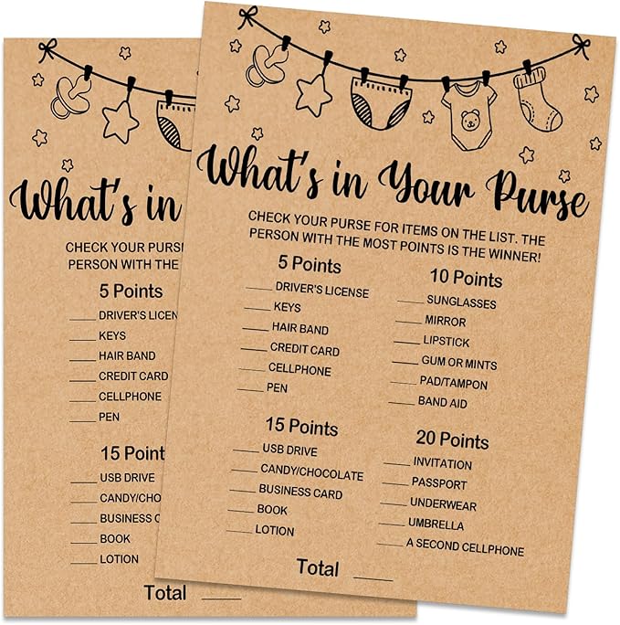 Wedding Shower Games, Bridal Shower Games Cards, What's in Your Purse, Bachelorette Party Game Ideas, Party Activities Ideas Supplies, 30 Game Cards Included, Kraft