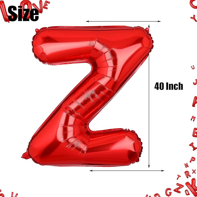 40 Inch Big Red Letter Balloons Foil Mylar Wedding Bachelorette Wedding Birthday Bridal Shower Anniversary Celebration Graduation Party Decoration Alphabet Z (A-Z)