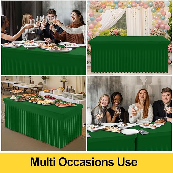 Smiry Spandex Tablecloth 2 Pack, Elastic Fitted Stretch Tablecloth for 6FT Rectangle Tables, Waterproof Washable Table Cover Skirt for Wedding, Banquet & Parties (Emerald Green, 72Lx30Wx30H Inch)