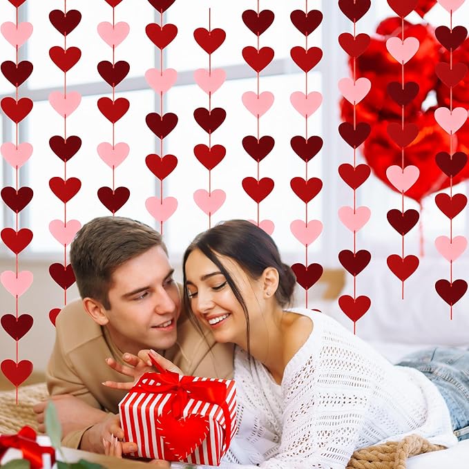 Valentine's Day Decoration - 80 Felt Hearts 8 Pack Heart Banner, Pre-Strung Hanging Decor for Home, Fireplace, Office, Wall, Door, Window