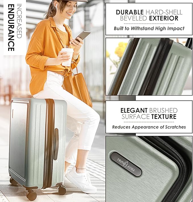 TRAVELARIM Hard Shell Luggage Sets with Spinner Wheels 4 Piece, Expandable Large Suitcases with TSA Lock, Travel Large Suitcase Set, Sage Green Luggage Set
