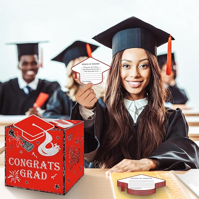 AYGXU graduation card box Holder 2026 with 30pcs graduation cards,Graduation party Decorations,graduation box for gifts and Cards,graduation money box,Graduation Party favors Supplies-red box