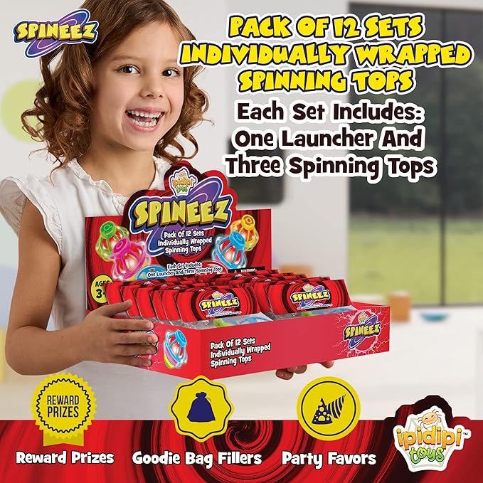 IPIDIPI TOYS Spineez Light Up Flying Saucer Spinning Tops – 12-Pack UFO Spinner Toy, Easter Basket Stuffers for Kids, Birthday Party Favors, Goodie Bag Stuffers, School Prizes for Boys & Girls – Red