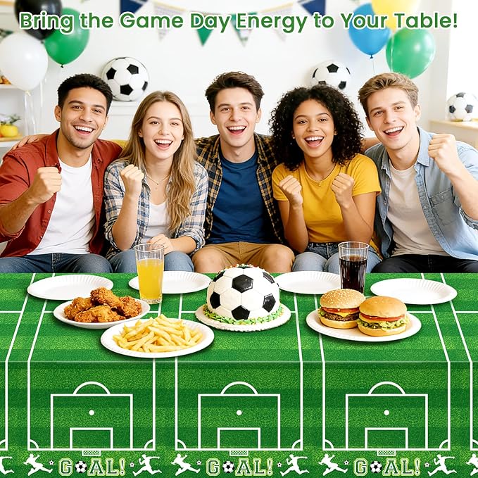 Mulbozy 4 Pcs Soccer Tablecloths Disposable, 54 × 108 Inch Soccer Party Decorations Table Cloth, Plastic Sports Table Cover for Picnic Birthday Party Supplies Decoration