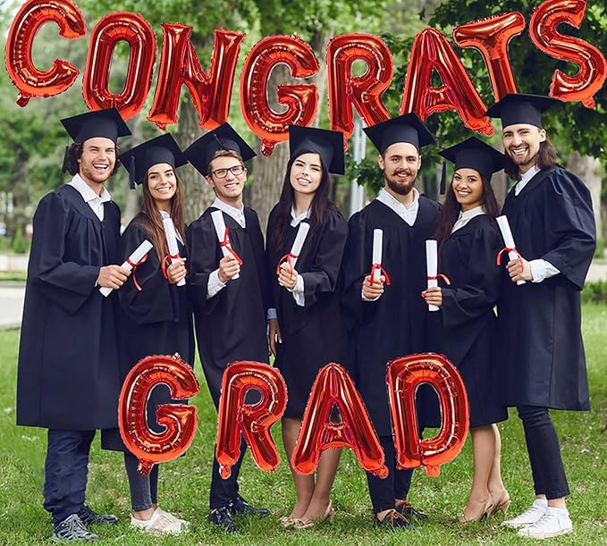 KALOR 16 Inch Red Congrats Grad Banner Balloons, Red Congrats Grad Letters Sign, Graduation Decorations 2026 for Graduation Party Decorations 2026