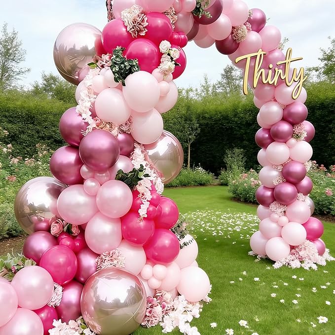 300 Pcs Pink and Red Balloon Set, 12 Inch Light Pink Hot Pink and Metallic Rose Red Bulk Latex Balloons, for Birthdays Weddings Baby Show Princess Party Decorations