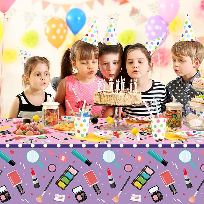4 Pack Spa Theme Tablecloth Makeup Party Tablecovers 51 x 86 '' Disposable Plastic Makeup Theme Table Cover for Girls Spa Party Birthday Decorations Baby Shower