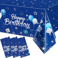 Tegeme Navy Blue Party Supplies Stars Happy Birthday Tablecloths Starry Confetti Table Covers for Kids Boys Girls Baby Shower Birthday Party Decorations(Navy Blue and Silver,3 Pack)