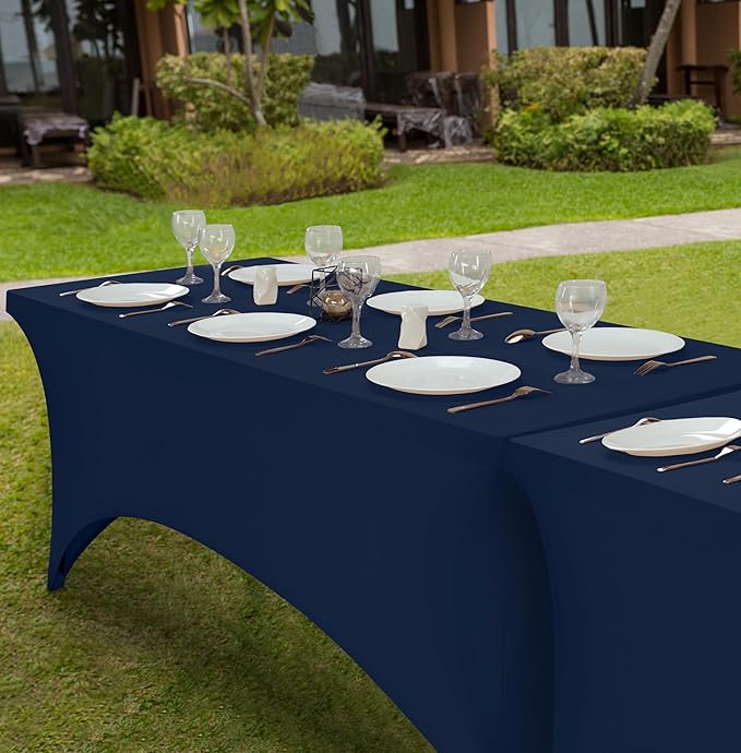 Utopia Kitchen 6ft Spandex Table Cloth Rectangle [1 Pack, Navy Blue] 200GSM Premium Stretch, Lycra, Washable and Wrinkle Resistant Table Cover Fitted for Event, Wedding, Banquet [72Lx30Wx30H Inch]