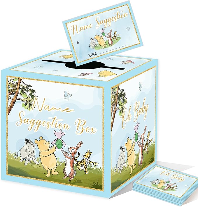 Winnie Baby Shower Decorations-The Pooh Baby Shower Games-Winnie Party Decorations-Baby Name Suggestion Cards with Box Name Suggestion Cards,Blue