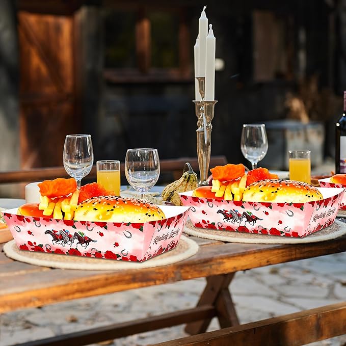 100 PCS Derby Paper Food Trays, Large Capacity Snack Trays Derby Decorations, Run for The Roses Disposable Plates, Kentucky Horse Themed Party Decorations for Table Decor Supplies
