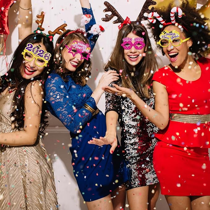 HOWAF New Years Eve Party Supplies 2026, 48 Pieces Colorful New Years Eve Hats Happy New Year Headband 2026 Glasses Party Blowouts and Necklace NYE Party Supplies New Years Eve Accessories Kit