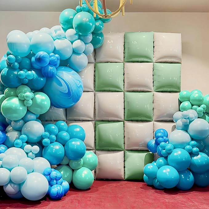 Sage Green Square Foil Balloon Wall, 25PCS Double Sided Mint Green and White Square Balloons Backdrop, Foil Balloons Flat Tunnel Background for Boho Birthdays Baby Shower Jungle Safari Theme Wedding