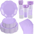 350 Pcs Light Purple Party Supplies Include Scalloped Plate Napkin Cup Forks Knives, Plastic Cutlery 50 Guest Disposable Party Tableware Set for Wedding Baby Shower Birthday Party