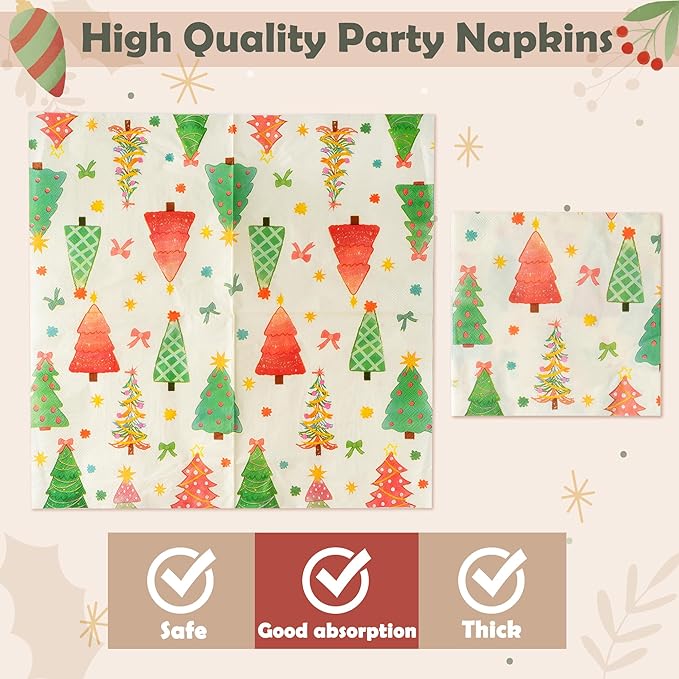Party Plate Supplies - Serves 24-96Pcs Party Tableware Decoration Disposable Paper Plate Napkin Fork for Birthday Merry Christmas Tree