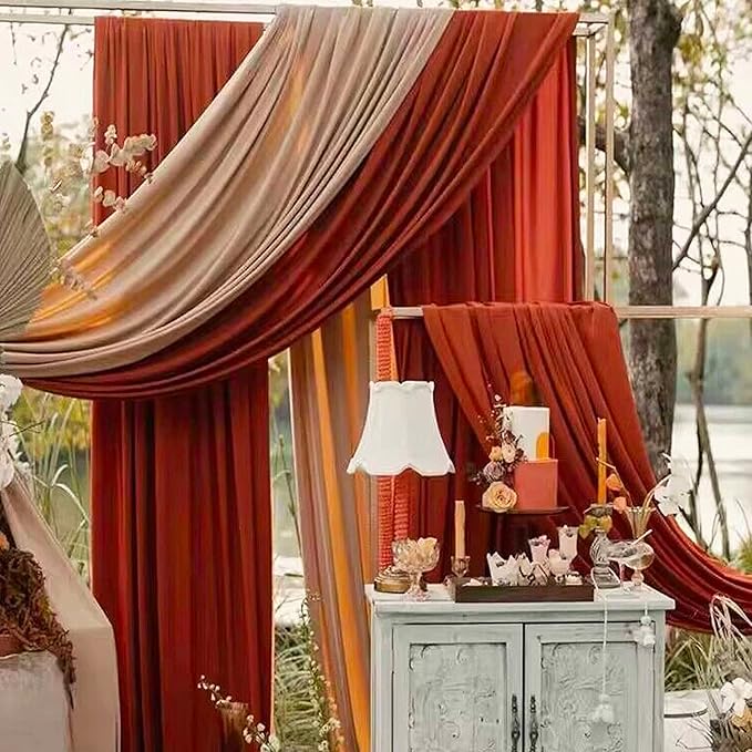 Sheer Chiffon Backdrop Curtains 10ft x 10ft(5ft x 2Panels)， Chiffon Fabric Drapes for Wedding, Long Sheer Curtain for Living Room, Arch Party Stage Decoration(Champagne/Nude/Sand, 120 x 120 Inch)