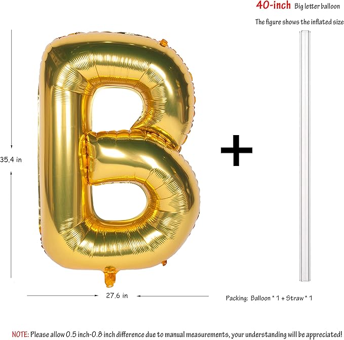Letter Balloons 40 Inch Giant Jumbo Helium Foil Mylar for Party Decorations Gold B