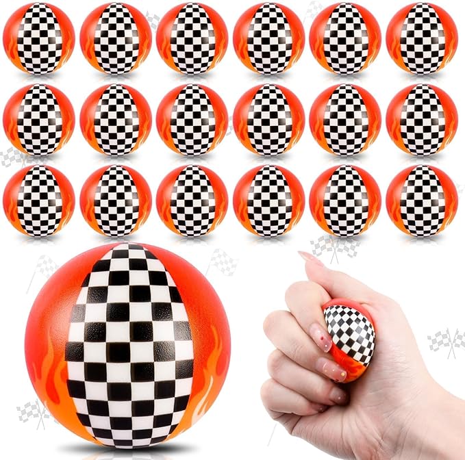 24 PCS Racing Car Stress Balls for Kids Party Favors, 1.57 Inch Anxiety Relief Fidget Sensory Toys, Racing Car Theme Squeeze Balls Bulk for Birthday Goodie Bags, Carnival Gifts & Classroom Prizes