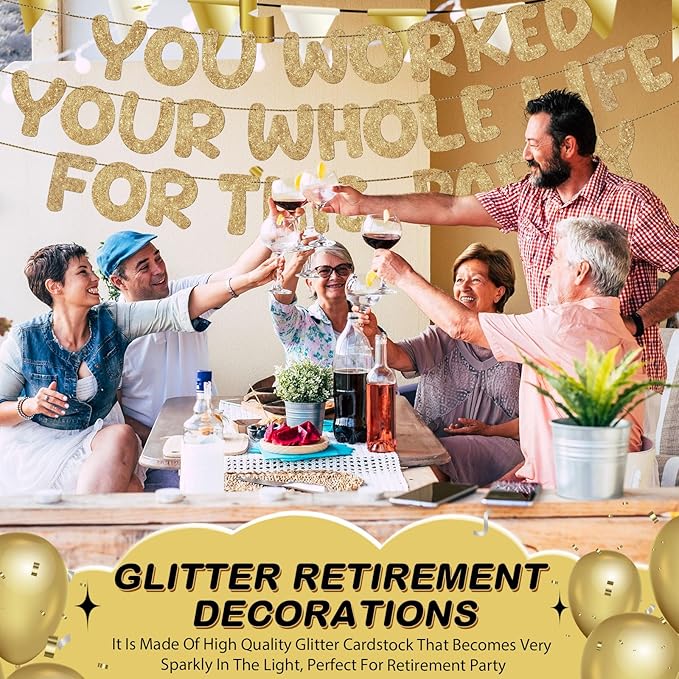 Fulmoon Pre Strung You Worked Your Whole Life for This Party Banner Funny Retirement Glitter Banner Graduation Party Decorations Going Away Supplies for Men Women Gifts, No DIY(Champion Gold)