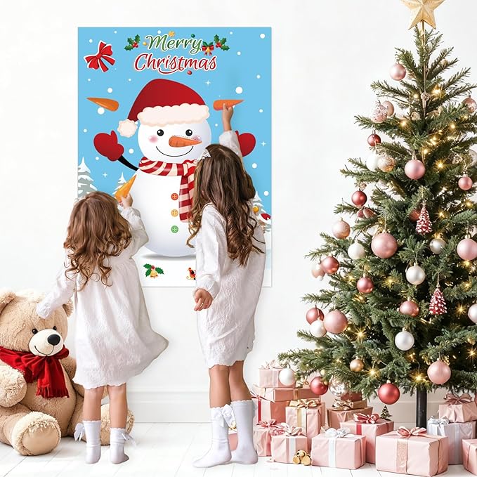 WNINK Pin The Nose on The Snowman Game, Christmas Games, Christmas Party Activities with 36 pcs Nose Stickers and Blindfold for Kids, Adults, Family Holiday Fun
