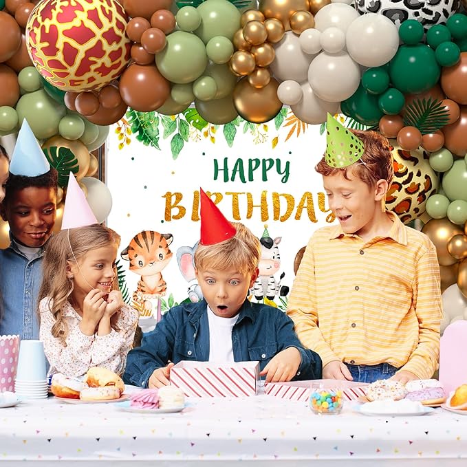 Safari Balloon Garland Arch Kit, JOGAMS 163Pack Jungle Balloon Arch with Sage Green Brown Animal Printed Balloons Leaves for Safari Wild One Jungle Theme Birthday Baby Shower Decorations for Boy