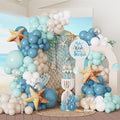 Under the Sea Party Decorations 140pcs Blue and sand white Balloons with Starfish Foil Balloons for Summer Ocean Beach Baby Shower Birthday Party Supplies