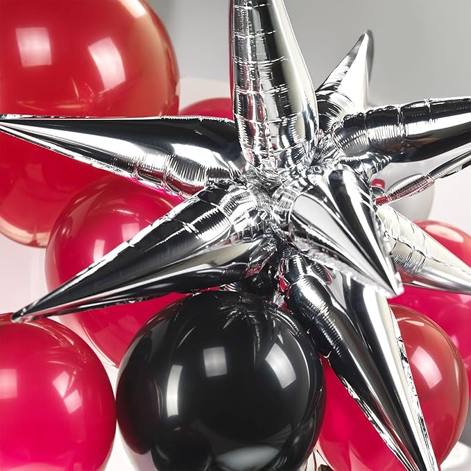 Black Maroon and Silver Balloon Garland Arch Kit 130+ Pieces with Maroon and Silver Stars, Graduation Certificate Graduation Cap GRAD Letters Mylar Balloons for 2026 Graduation Prom Decorations