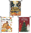 3pcs Happy Halloween Garden Flag Thanksgiving Christmas Garden Flags 12x18 Inch Double Sided Outside, Small Burlap Yard Lawn Decorations, Holiday Outdoor Decor