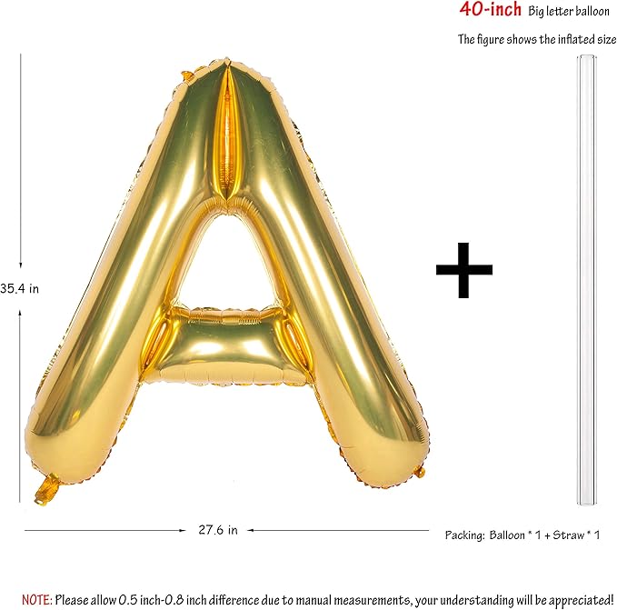 Letter Balloons 40 Inch Giant Jumbo Helium Foil Mylar for Party Decorations Gold A