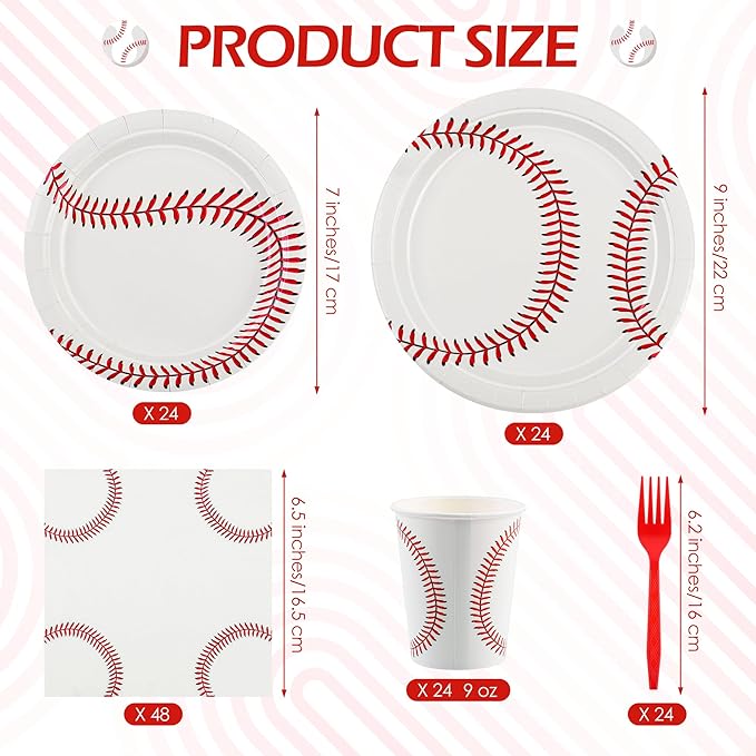 Kochorie 144 Pieces Baseball Party Supplies, Sports Tableware Sets Including Disposable Paper Plates Napkins Cups Forks Serves 24 for Birthday Sports Baseball Party Decorations