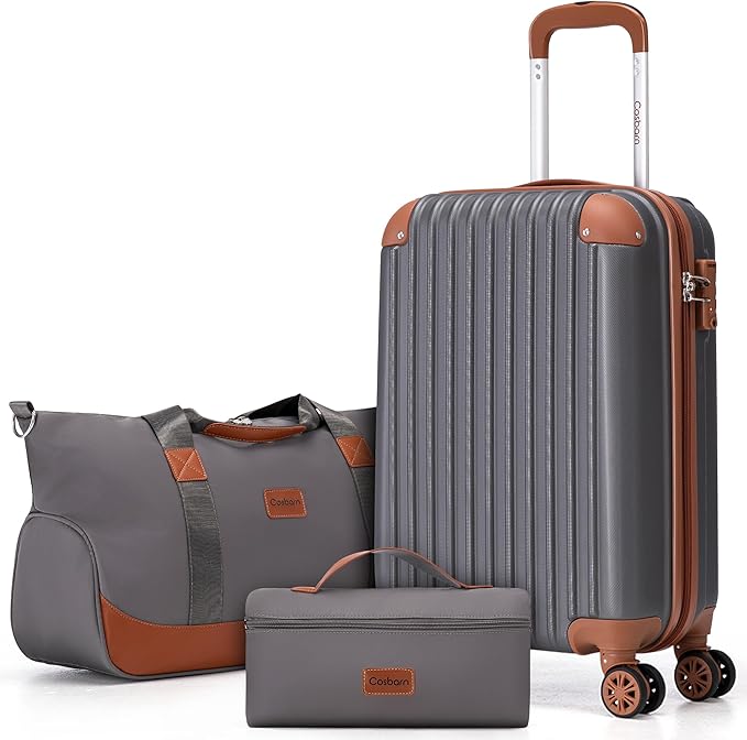 Cosbarn Carry On Luggage Sets 3 Piece, 20 Inch Luggage 22x14x9 Airline Approved with Wheels and TSA Lock, ABS Lightweight Hardshell Travel Suitcase Set with Duffel Bag Travel Bag for Men Women