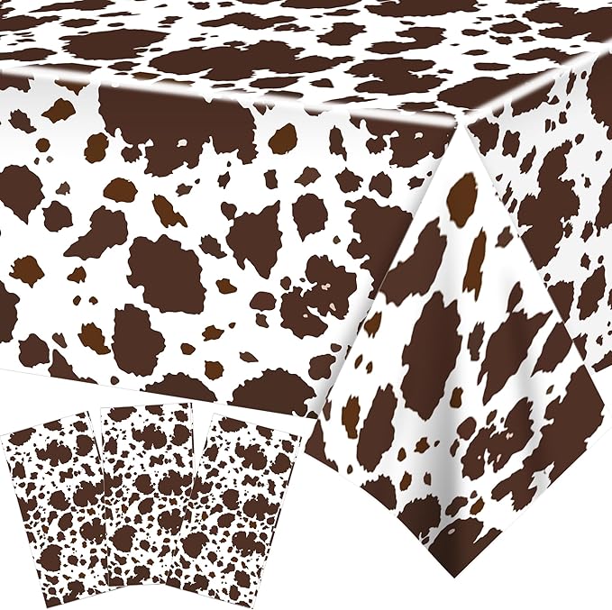 3 Pcs Cow Print Party Tablecloth, Cow Print Tablecovers Farm Animal Birthday Party Decorations Black and White Cows Prints Rectangle Disposable Plastic Table Covers,54 x 87In