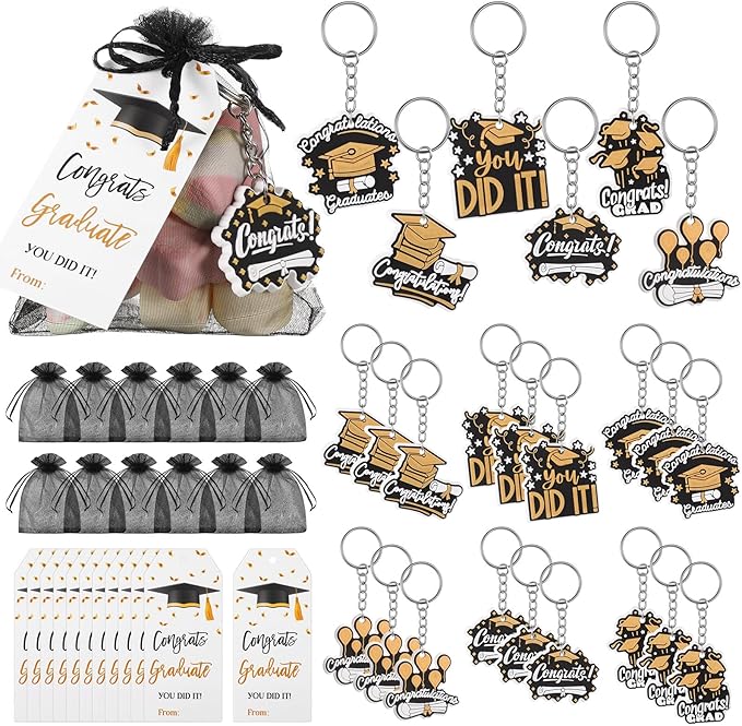 24 Set Graduation Keychain 2026 for Students Bulk Class of 2026 Grad Keychain Gift with Tags and Organza Bags for School Graduation Classroom Exchange Gifts, Teacher Student Award Party Favors